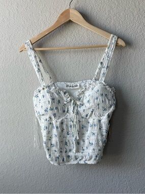 No Boundaries White Bustier Tank and Skirt with Blue Floral Print